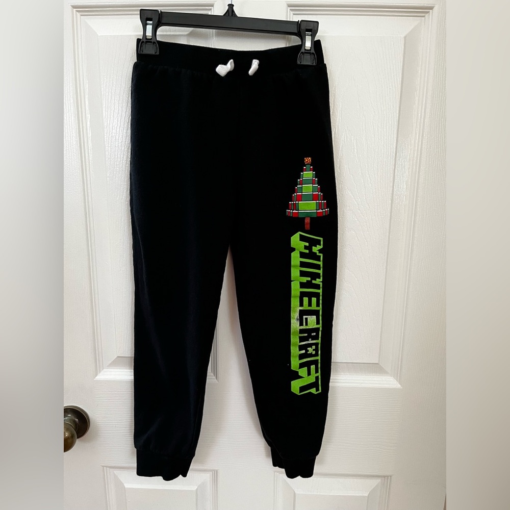 Kids Black Minecraft Joggers with Green Print